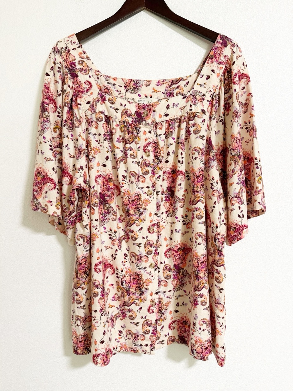 NEW Caffe Marrakesh Linen Blend Floral Paisley Button Up Blouse